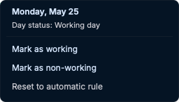 Calendar context menu